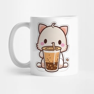 Cute Cat Drinking Bubble Tea Cartoon Boba Drawing Mug